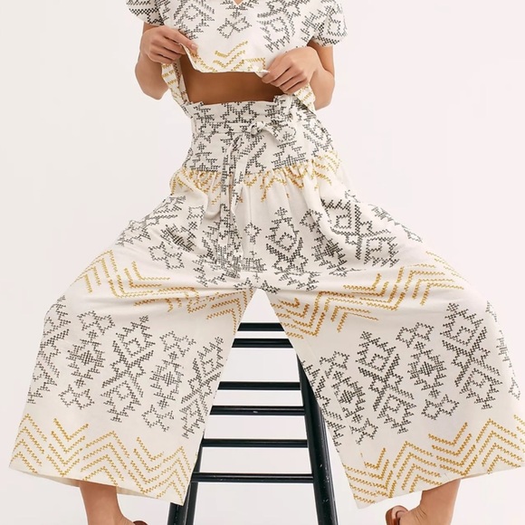 Free People Toluca Wide Leg Embroidered Pants 6 - Picture 14 of 14